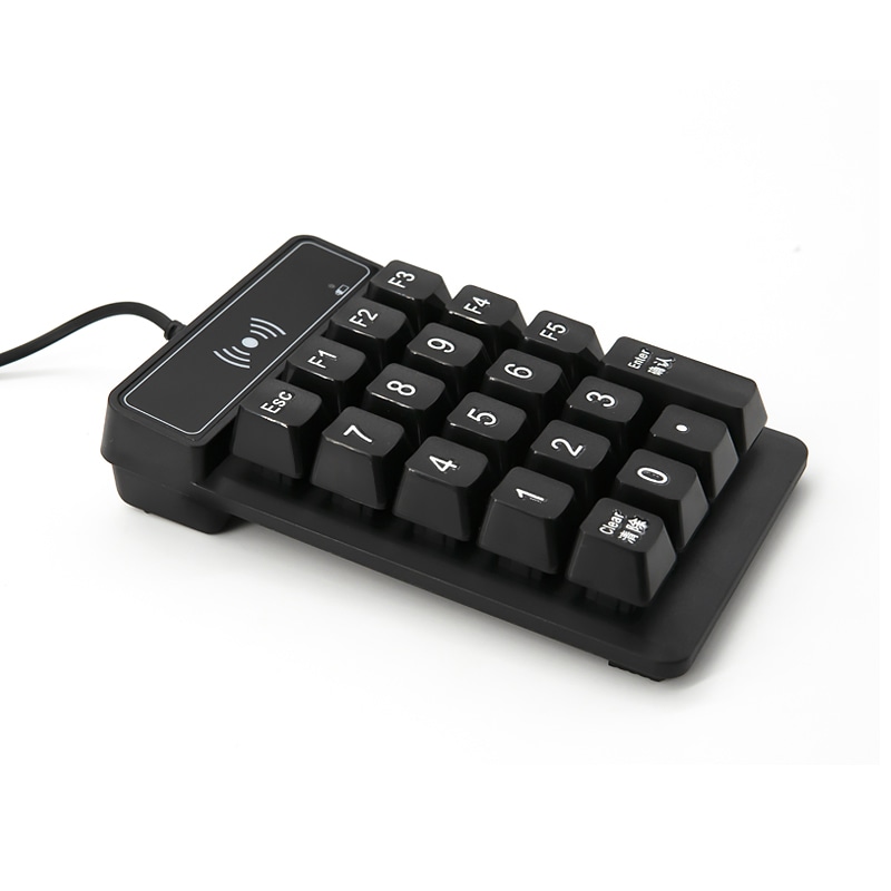 Uma foto lateral em ângulo do leitor de mesa USB r98d mostra sua inclinação ergonômica e o material durável do invólucro ABS.