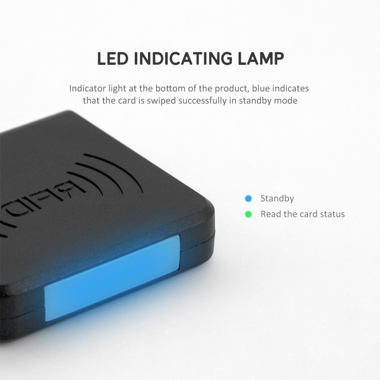 Leitor RFID de proximidade para acesso ID 125KHz, mostrado com acabamento do material para compradores que comparam soluções RFID LF 125KHz.