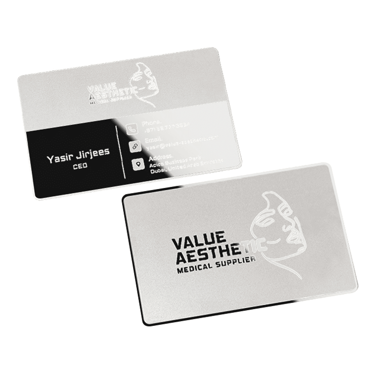 Foto de Cartões de Visita em Metal Mate para Marcas Premium mostrando pedido em grande volume na categoria Cartões de visita metálicos.