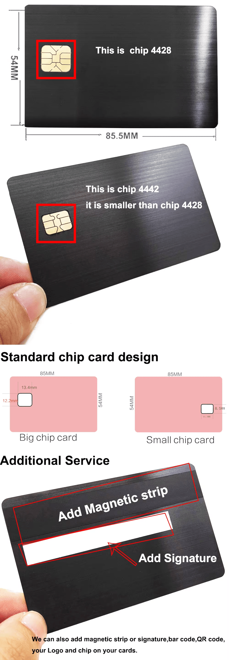 Imagem que destaca o corpo metálico durável dos cartões inteligentes metálicos personalizados para aplicações de cartões IC metálicos de contato.
