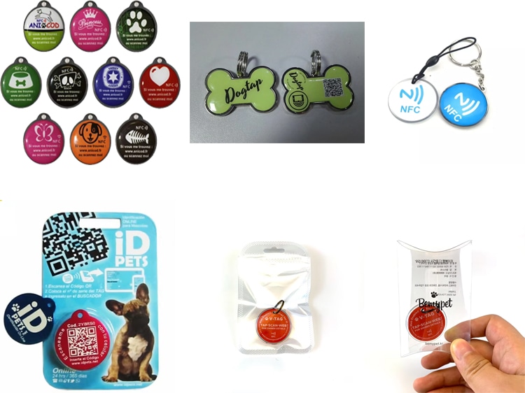 Etiquetas RFID para animais com código QR e página acessada por URL para consultar informações sem equipamentos especializados.