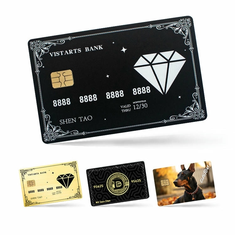 Esta imagem destaca impressão personalizada de cartões em Cartões de visita em metal gravados a laser para aplicações de Cartões de visita metálicos.