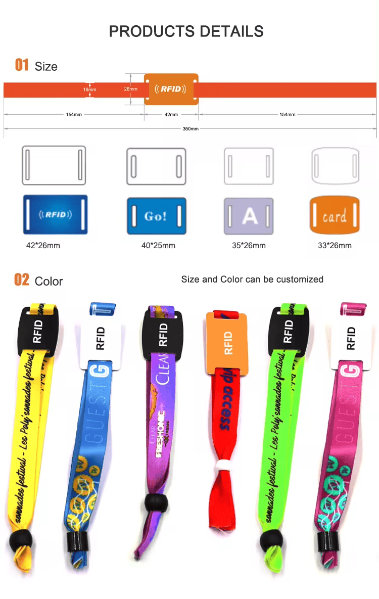 Pulseiras RFID para festivais com pagamentos sem dinheiro, com destaque para o check-in de visitantes em projetos com pulseiras RFID de tecido.