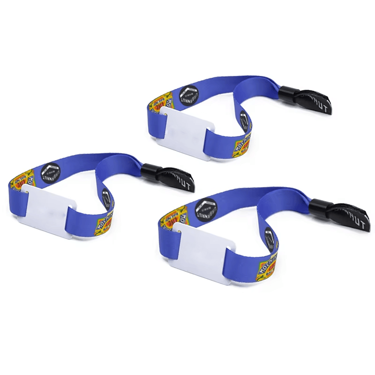 Elegante pulseira RFID de tecido azul para acesso inteligente, com acabamento liso, projetada para acesso premium de associados VIP e uso em armários inteligentes.