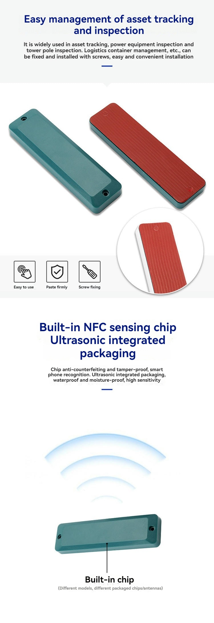 Etiqueta RFID ABS para metal apresentada com acabamento escovado para aplicações industriais.