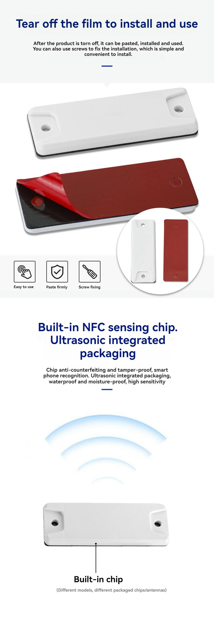 Tag RFID ABS para metal para ativos de TI e acesso com acabamento metálico escovado.