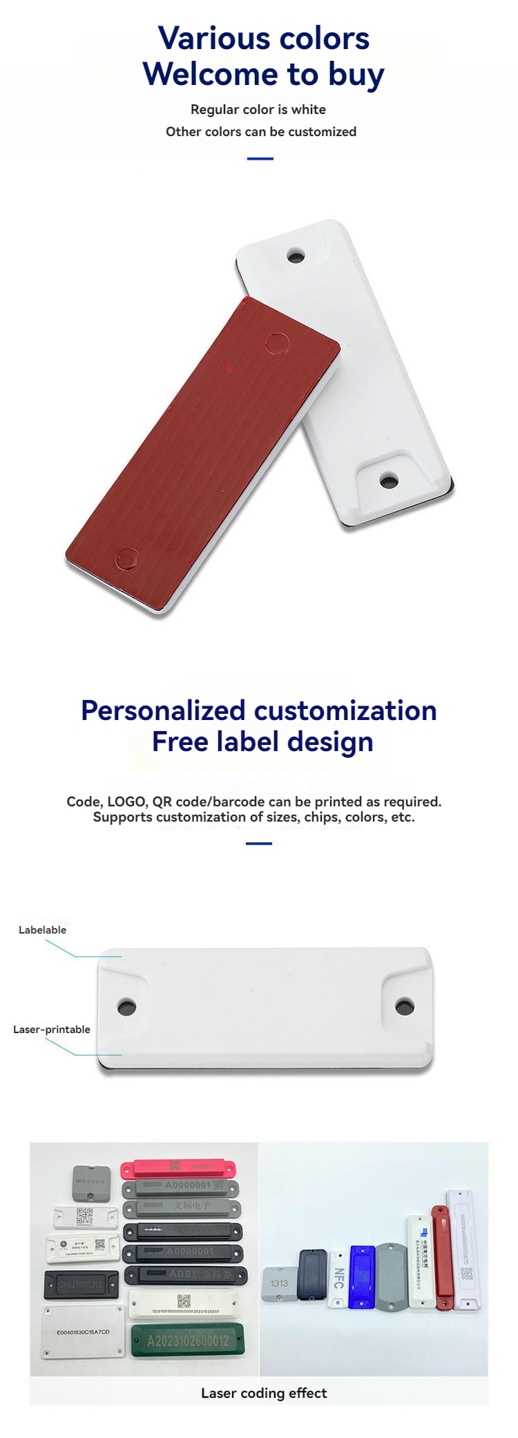 Tag RFID ABS para metal para ativos de TI e acesso com logotipo gravado para projetos personalizados.