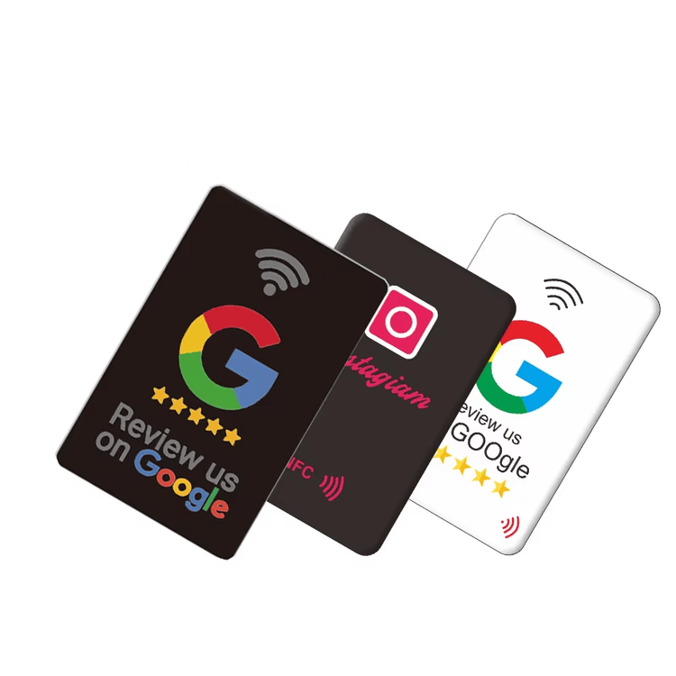 Vista frontal de um cartão para avaliação de salão com logotipo personalizado e identificação clara de avaliação no Google para clientes.