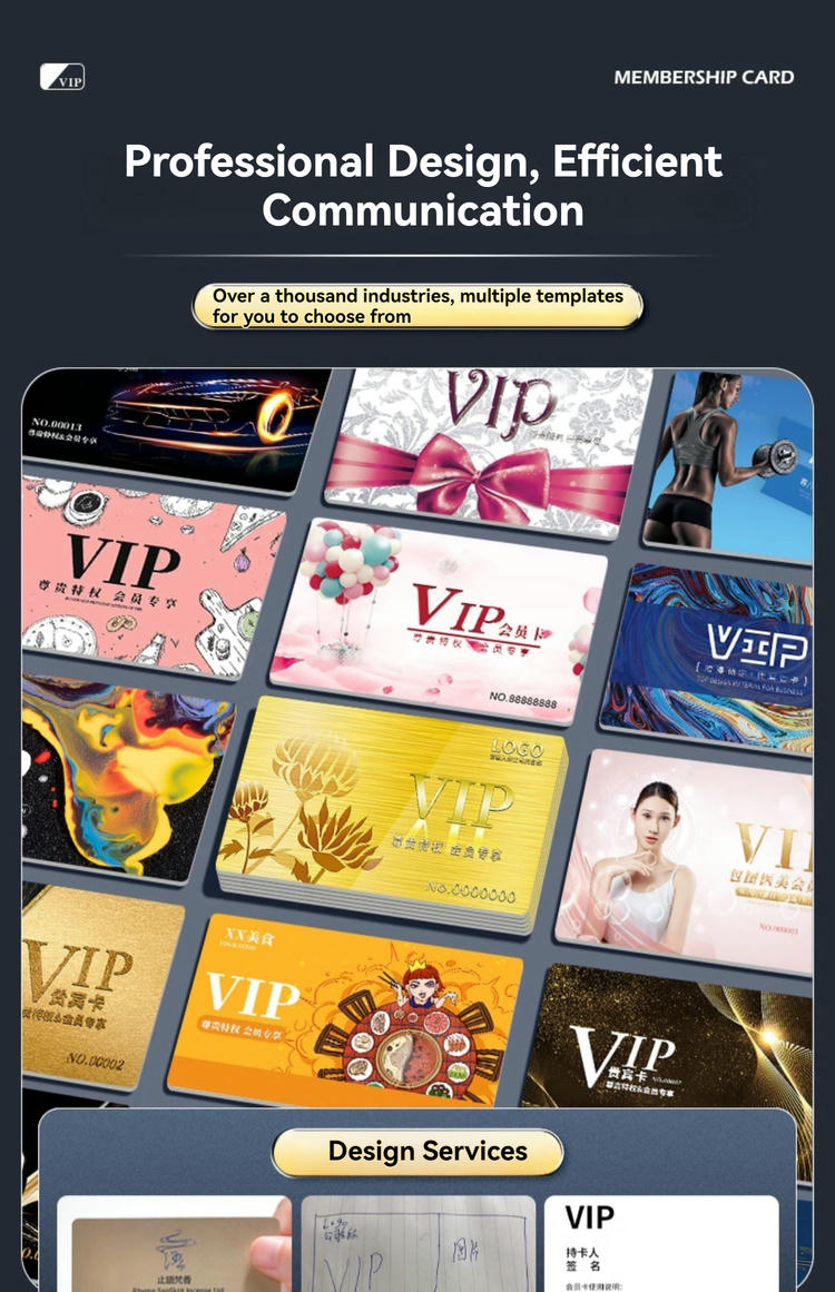 Cartões VIP personalizados para salões de beleza com foco em leitura sem contato e detalhe do chip.