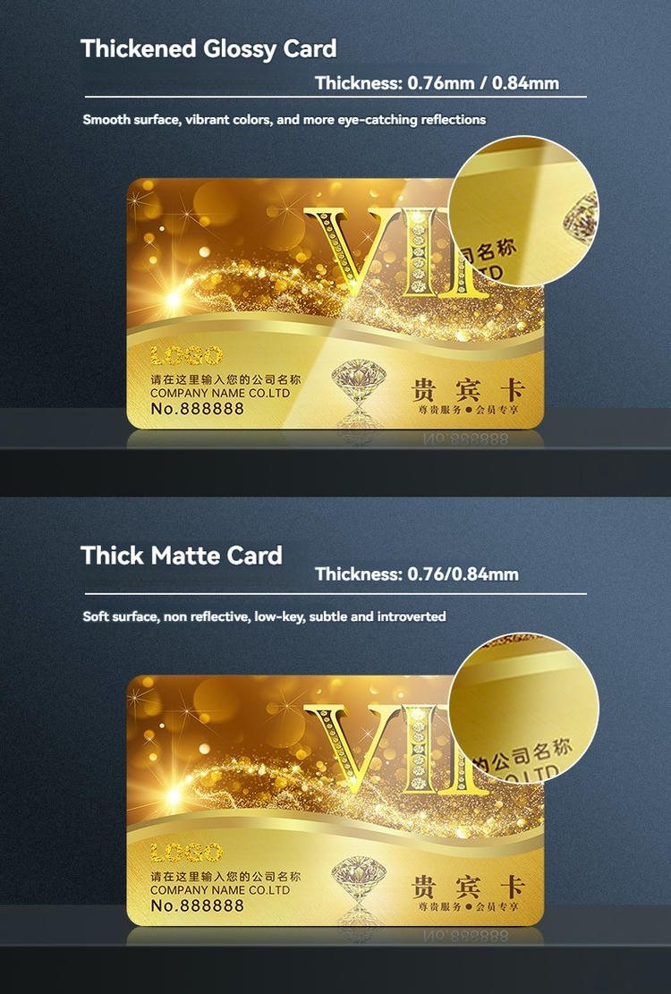 Vista lateral de cartões VIP personalizados para salões de beleza em aplicações de cartões plásticos.