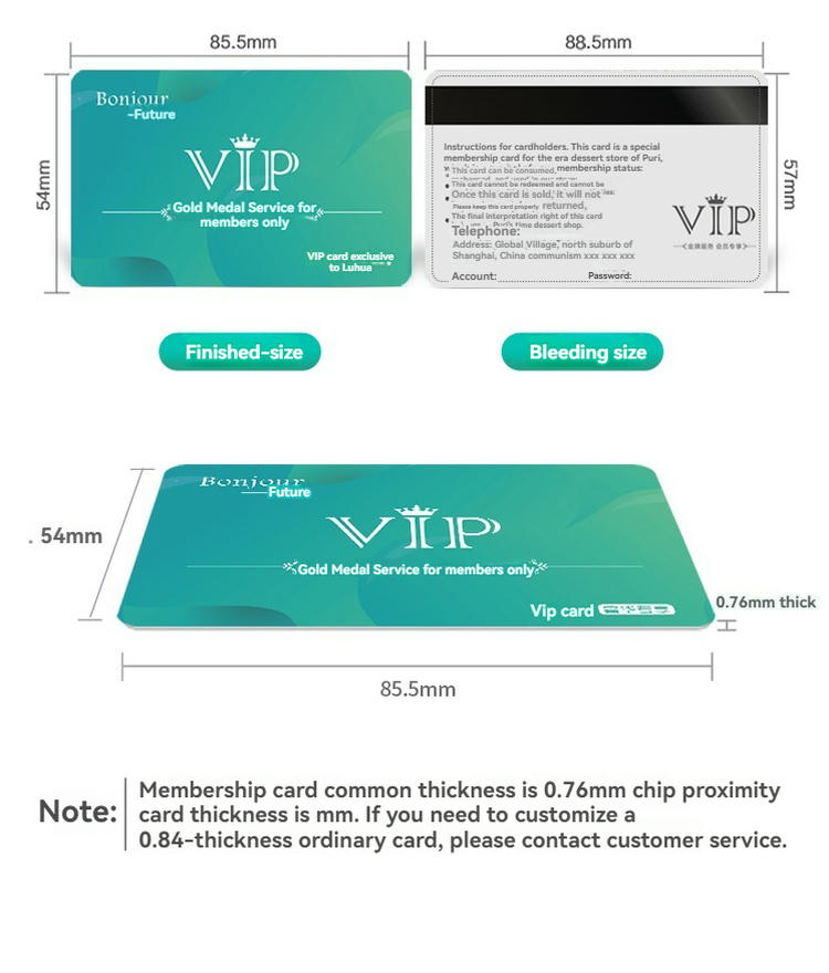 Leitura sem contato em cartões de associação premium personalizados para programas VIP em aplicações Cartões plásticos.