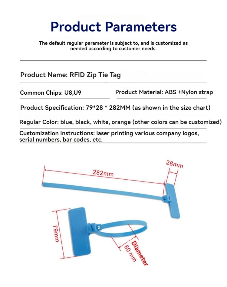 Tag RFID Zip Tie para marcação de ativos externos com visual de instalação em parede para projetos RFID Cable Tie Tags.
