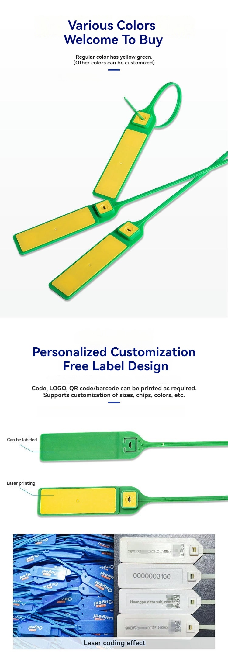 Painel de personalização apresenta impressão de etiquetas, gravação a laser e lotes de lacres RFID com abraçadeira modelo Z33230-2 identificados por códigos de barras.