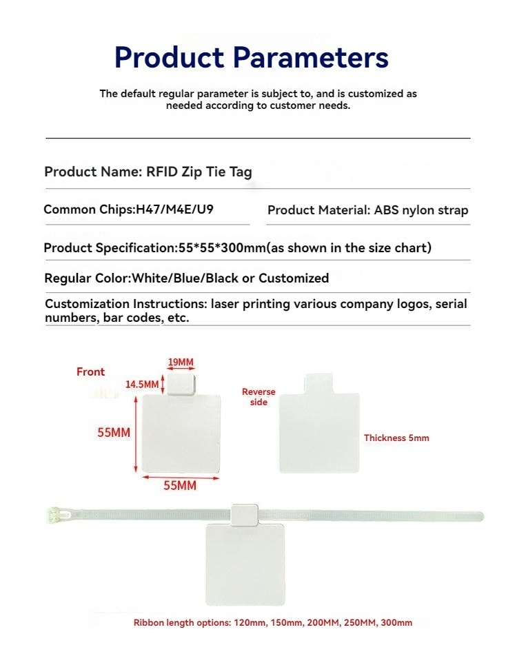 Detalhe do chip em etiquetas RFID de abraçadeira para rastreamento de cabos e ativos em aplicações de RFID Cable Tie Tags.