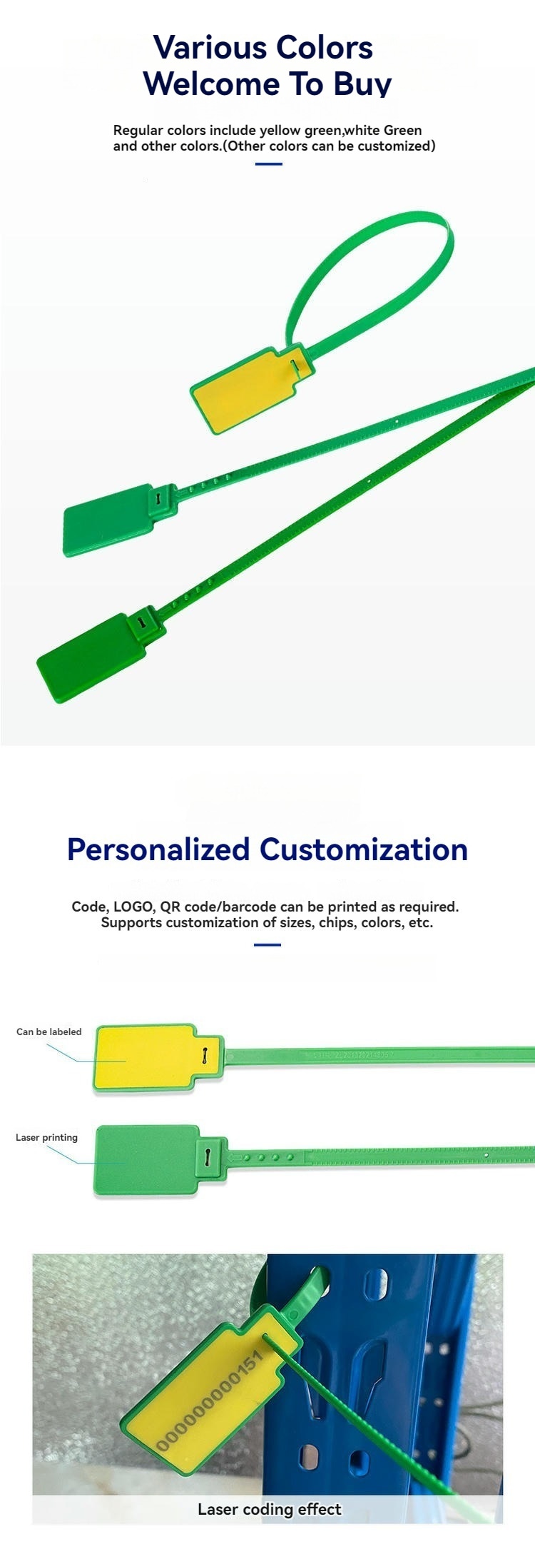 Exemplo de personalização da etiqueta RFID com abraçadeira modelo Z33230-1, incluindo área imprimível e marcação a laser.