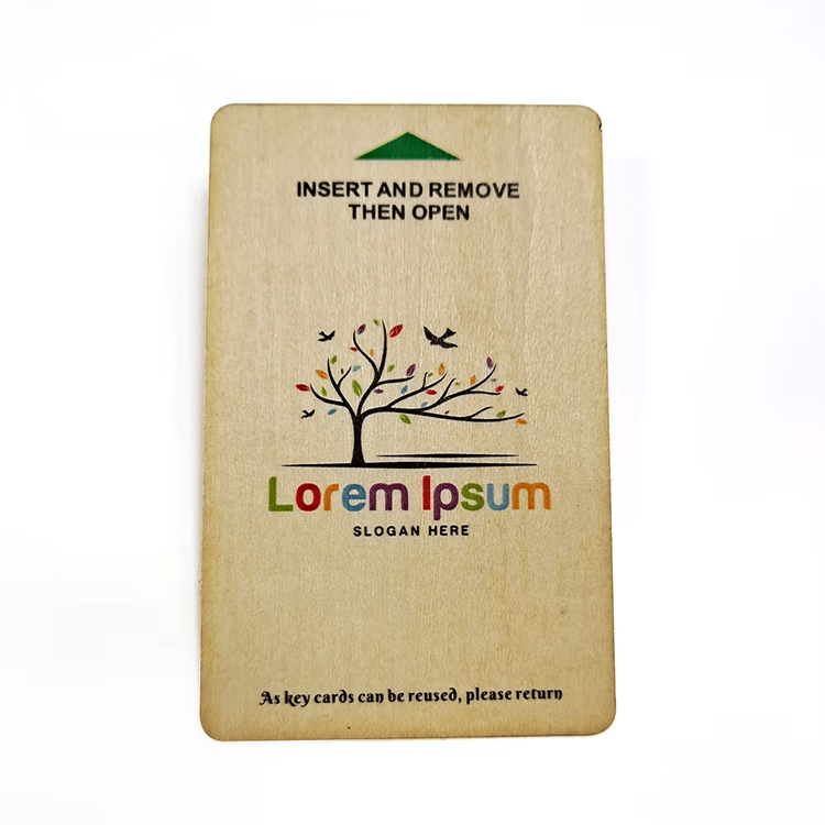 Foto de produto dos cartões-presente RFID em bambu personalizados mostrando o layout da antena na categoria de cartões de madeira.
