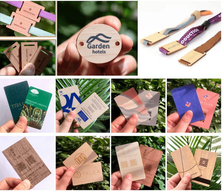 Cartões Inteligente de Madeira Personalizados para promoções, apresentados com foco no design em formato de carteira para aplicações de Cartões de madeira.