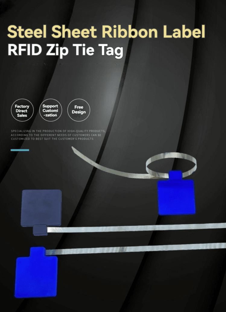 Etiqueta RFID reutilizável tipo abraçadeira para identificação de cabos industriais, demonstrada com leitura sem contato para compradores que avaliam soluções RFID Cable Tie Tags.