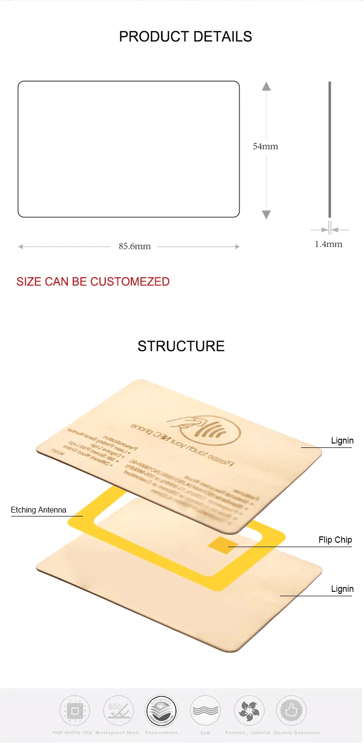 Cartões RFID de madeira personalizados para programas de marca apresentados em leitura sem contato para compradores que comparam soluções Cartões de madeira.