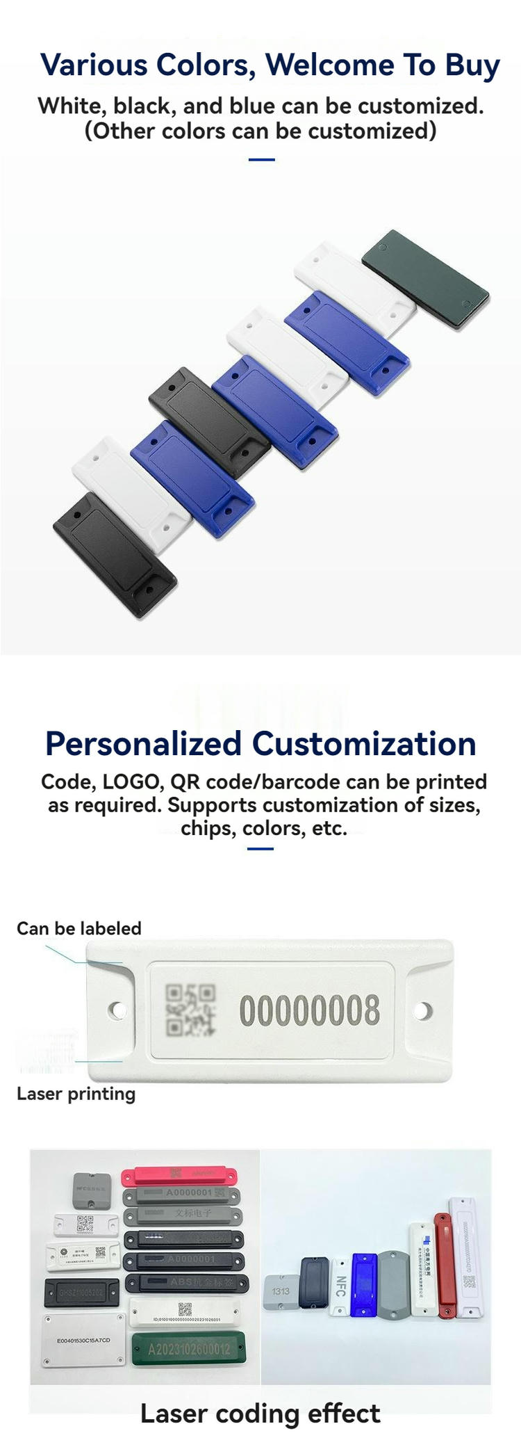 Etiquetas RFID ABS para metal personalizadas para ID de ativos vistas com detalhe de borda polida para aplicações tags RFID de ABS para metal.