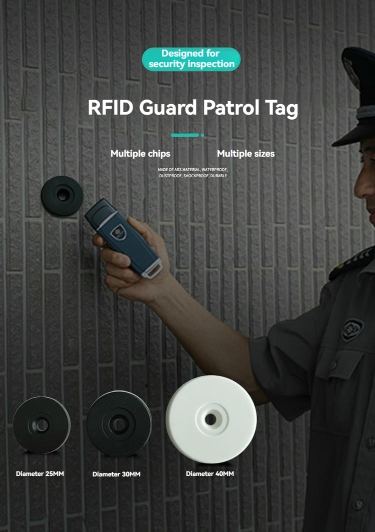 Etiquetas RFID adesivas para rondas de vigilância aplicadas em superfície metálica para comparação de soluções tags RFID de ABS para rondas de vigilância.