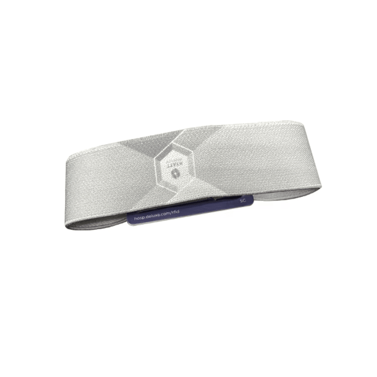 Vista frontal das pulseiras RFID elásticas para rastreamento de atletas em maratonas e eventos esportivos.