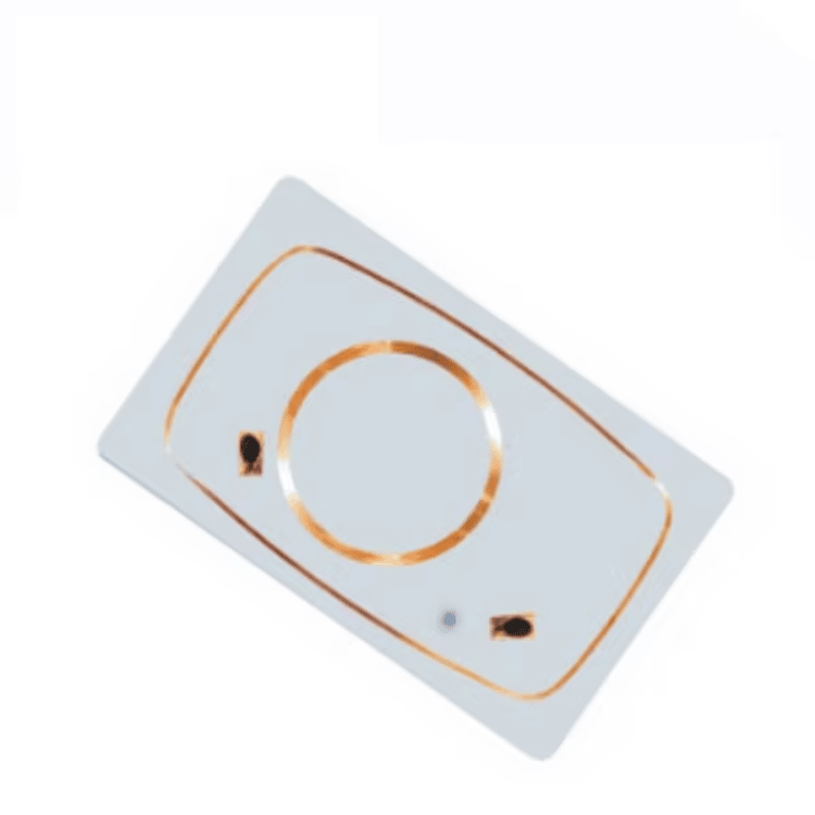 Vista interna de um cartão de chip duplo mostrando o layout das antenas e dos circuitos integrados para uso em várias frequências.