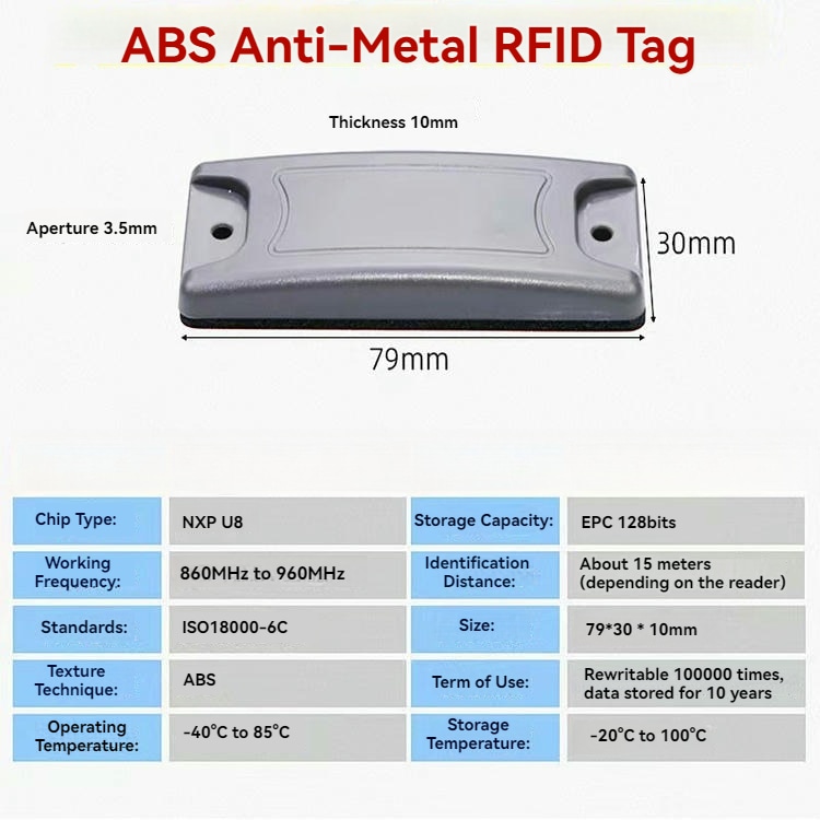 Foto de produto das etiquetas RFID ABS para metal mostrando o verso adesivo na categoria tags RFID de ABS para metal.