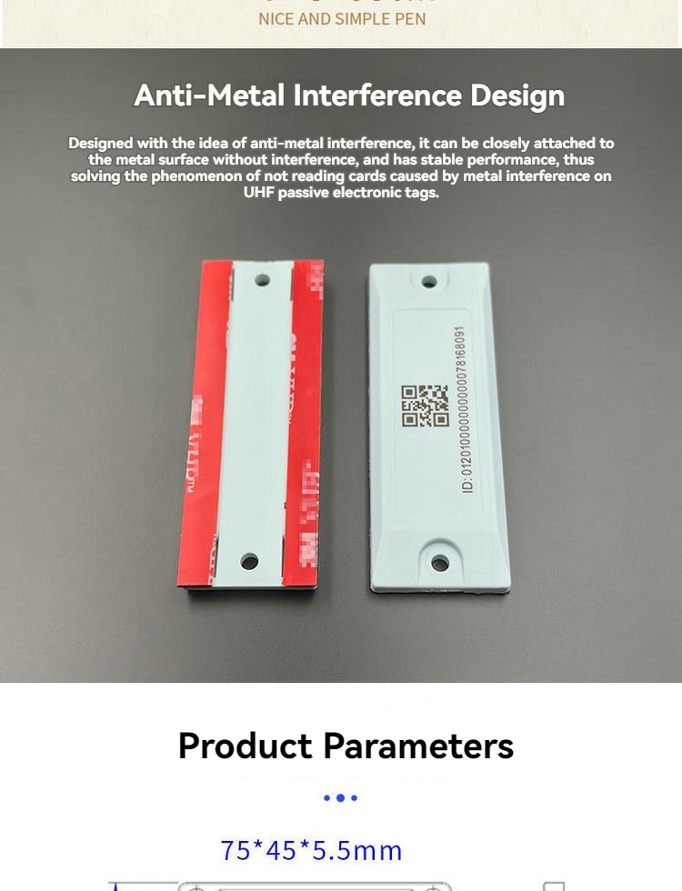 Etiqueta RFID ABS para metal Compacta para rastreamento de ativos mostrada em perspectiva com borda polida para aplicações tags RFID de ABS para metal.