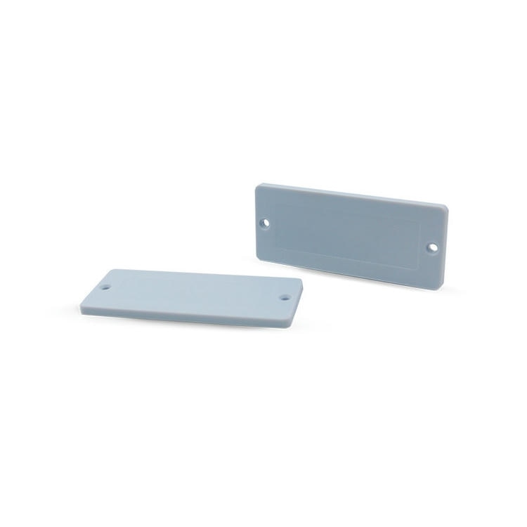 Uma vista frontal da etiqueta uhf anti metal ep8837-1 mostra o acabamento cinza elegante e a construção durável para uso industrial.