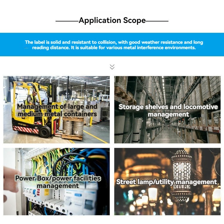 Tag RFID ABS para metal para rastreamento de ativos industriais apresentada em uma aplicação de rastreamento de contêineres.
