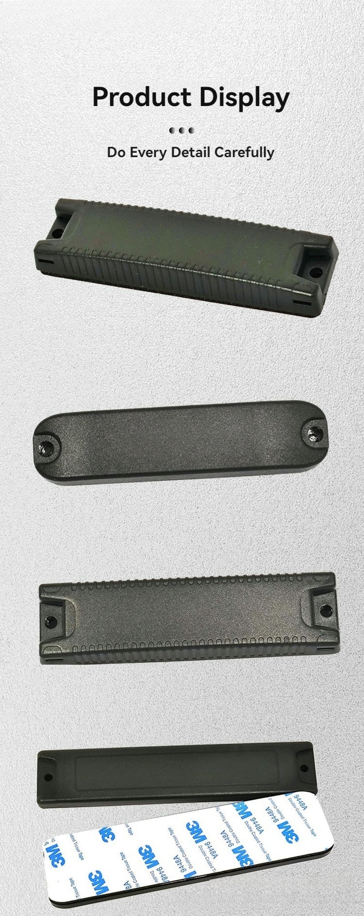 Etiquetas RFID ABS para metal com logotipo gravado, indicadas para rastreamento de racks e ativos metálicos.