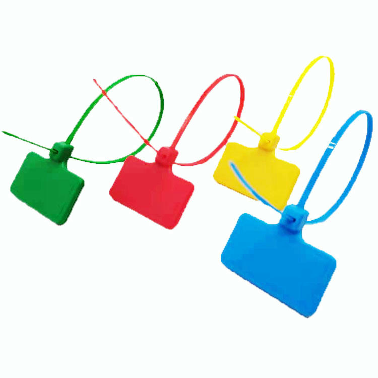 Imagem destacando o detalhe do chip do lacre RFID com abraçadeira.