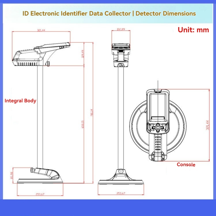 Este desenho técnico mostra as dimensões do dispositivo CK-GTR680 em vistas lateral, frontal e superior, incluindo o corpo integrado e o console.