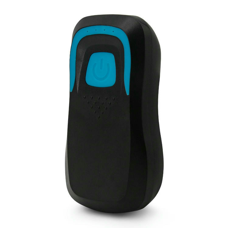 Esta imagem mostra o leitor móvel RFID UHF preto R58H em uma vista frontal angular que destaca seu formato curvo portátil.