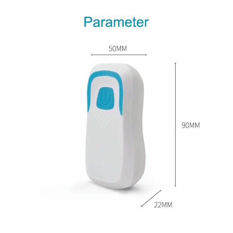 Esta imagem mostra o leitor móvel RFID UHF R58H branco com um diagrama de tamanho que indica as dimensões de 90 mm, 50 mm e 22 mm.