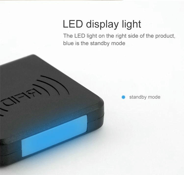 Indicador LED azul do leitor móvel UHF RFID R65H preto durante o modo de espera.