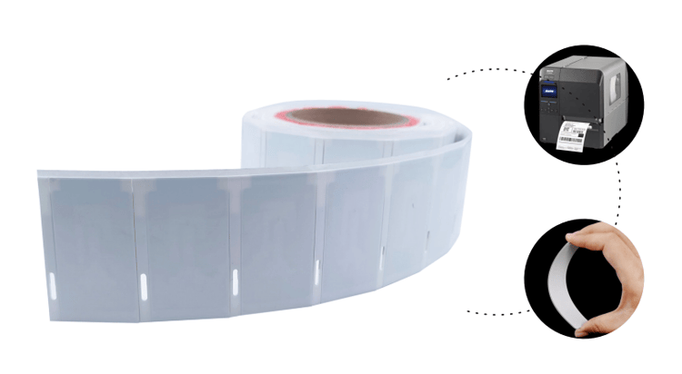 Fotografia de etiquetas RFID UHF flexíveis para rastreamento de ativos metálicos, com acabamento metálico escovado na categoria de etiquetas RFID UHF flexíveis para metal.