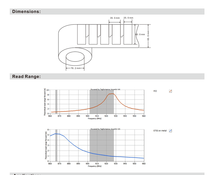 Desenho técnico com as dimensões de 60 × 25 mm da etiqueta RFID flexível para metal F6025-1.