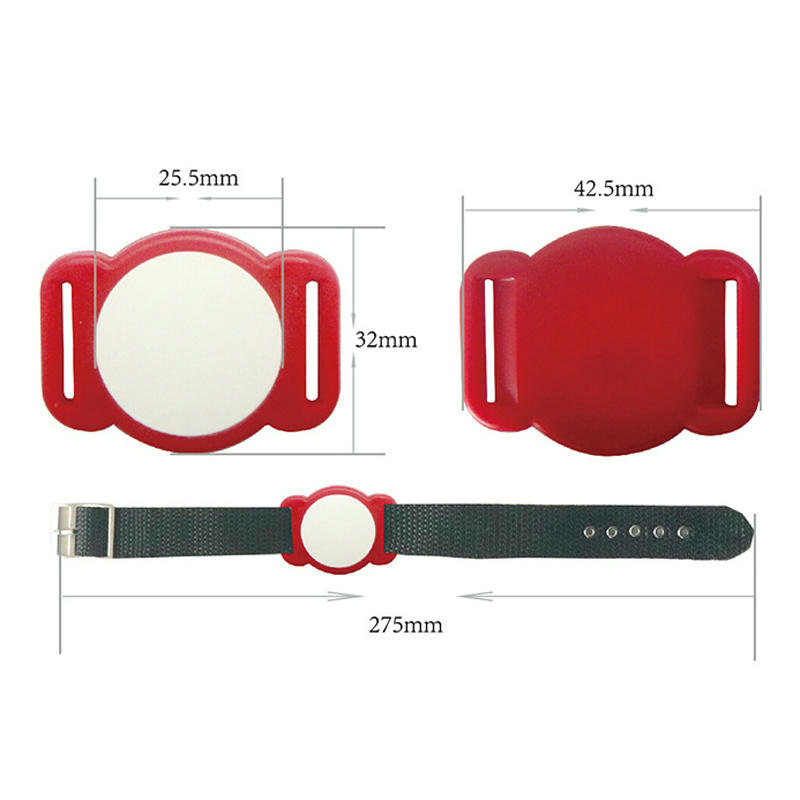 Desenho técnico mostrando as especificações de 275mm de comprimento e 32mm de largura da pulseira RFID de nylon nlwb-07 para organizadores de eventos.