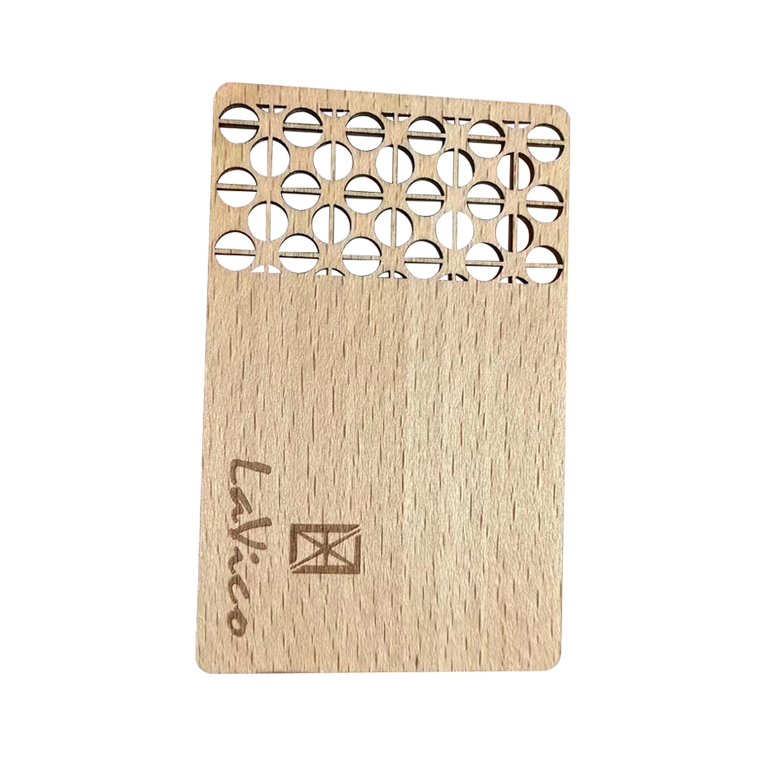 Cartões NFC em madeira de faia personalizados mostrados em vista lateral para projetos Cartões de madeira.