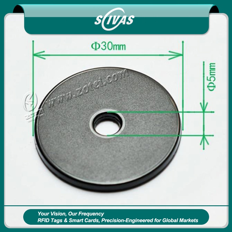 Imagem de Tag RFID ABS em Disco para Rondas de Segurança com foco em etiqueta durável para projetos de Tags RFID ABS para ronda de segurança.