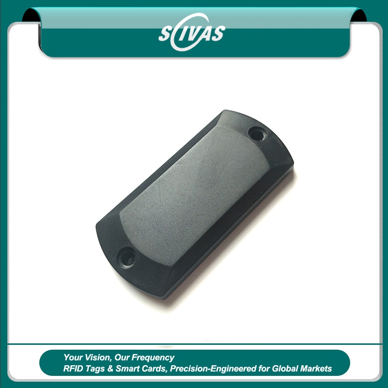 Esta imagem destaca logotipo gravado em Tags RFID ABS Externos para Ativos Metálicos para aplicações de Tags RFID ABS para metal.