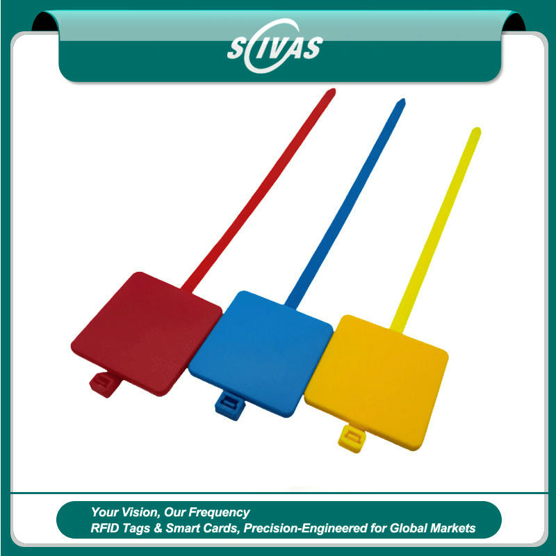 Esta imagem destaca verso adesivo em Lacres RFID com Abraçadeira para Segurança e Estoque para aplicações de Tags RFID com abraçadeira.