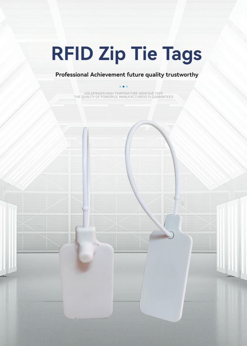 Lacre RFID compacto para identificação de cabos com detalhe do chip, destinado a compradores que avaliam soluções RFID tipo abraçadeira.