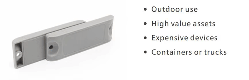 Imagem destacando as Tags RFID ABS compactas para metal em ativos industriais com borda polida para aplicações de rastreamento RFID.