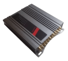Esta imagem mostra o leitor fixo UHF ZK-RFID1201 em uma pequena imagem recortada do produto com a fileira de conectores de antena claramente visível.