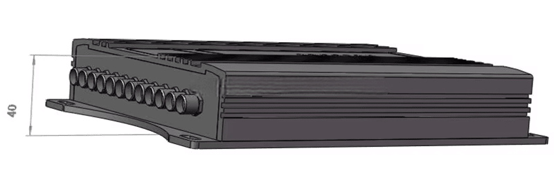 Esta imagem mostra o desenho do perfil lateral do leitor fixo UHF ZK-RFID1201, com altura indicada de 40 mm.