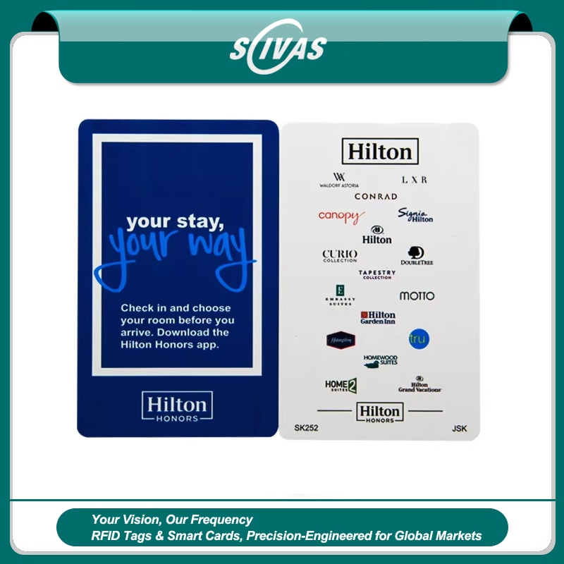 Este conjunto de cartões inteligentes premium para hotéis com tecnologia RFID mostra diversos designs personalizados para acesso seguro aos quartos.