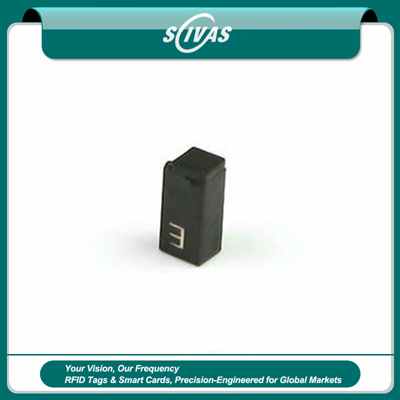 Uma tag RFID UHF cerâmica mini C0502-1 retangular preta foi projetada para rastreamento preciso de pequenos ativos metálicos.